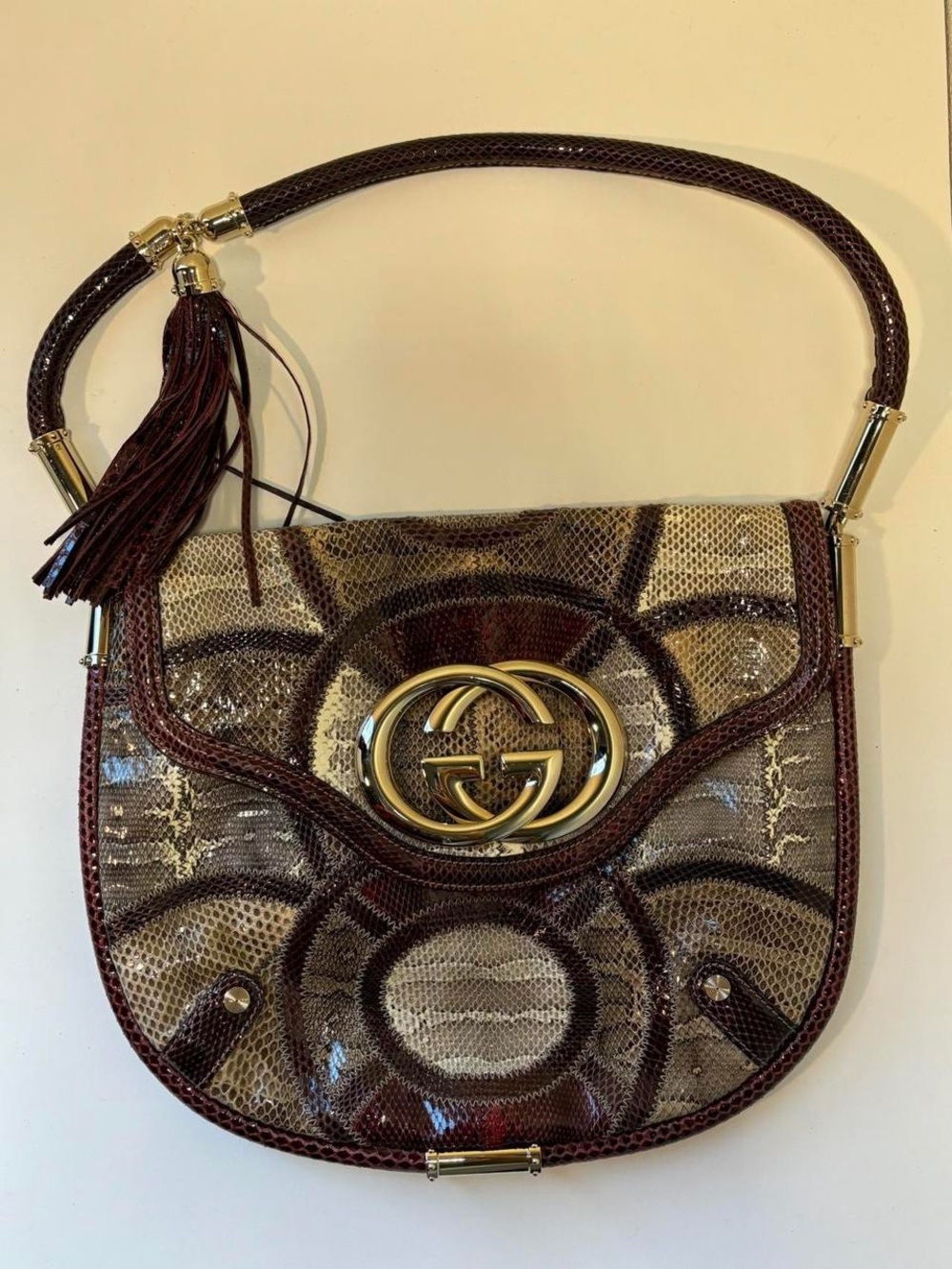 Authentic Gucci Vintage Charlotte Patchwork Python Interlocking G Hobo Bag